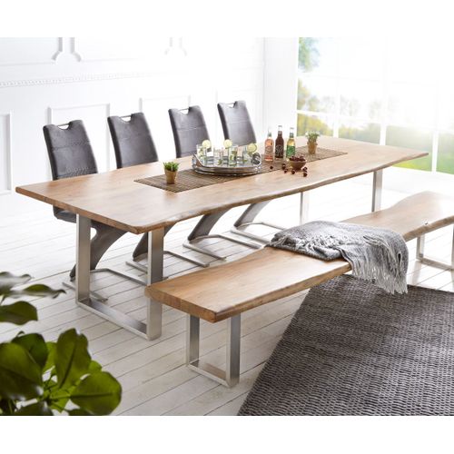 Table-De-Salle-?-Manger Edge Acacia Nature 300x100 Acier Inoxydable ?Troit Live-Edge