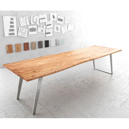 Table-De-Salle-?-Manger Edge Acacia Nature 300x100 Acier Inoxydable Inclin? Live-Edge