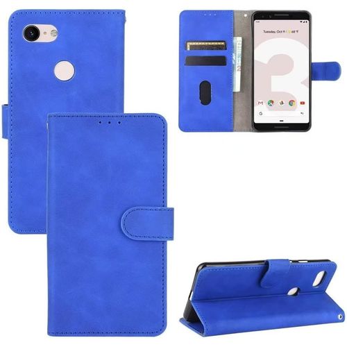 Compatible Avec Coque Google Pixel 3, Portefeuille Etui Cuir Magnétique Housse Avec Fentes De Cartes, Antichoc Support+Protecteur D'écran En Verre Trempé*2-Bleu