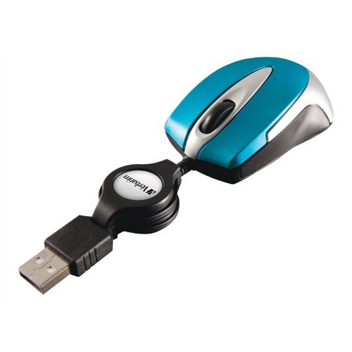 Verbatim Go Mini Optical Travel Mouse - Souris - droitiers et gauchers - optique - filaire - USB - bleu des Caraïbes