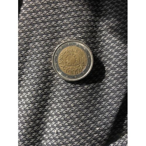 Pièce 2 Euros Commémorative Espagne 2015, Pièce Commémorant Le 30ème Anniversaire Du Drapeau Européen.