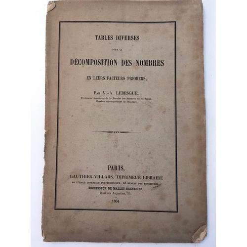 Décomposition Des Nombres - Lebesgue (1864)