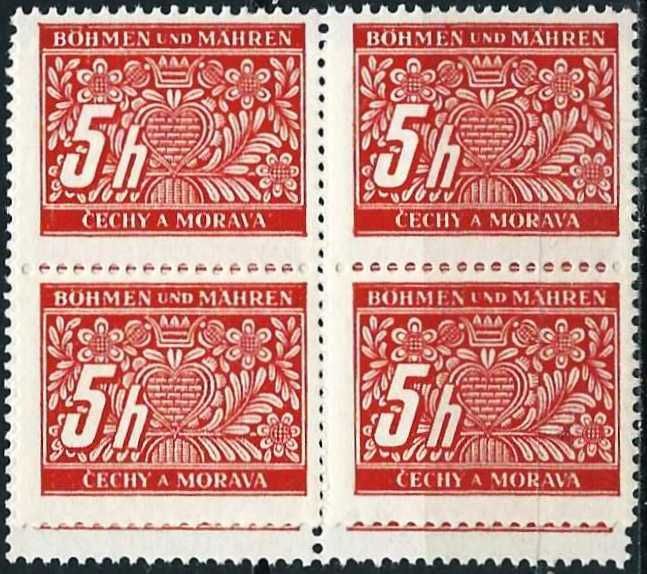 Tchécoslovaquie 1939, Occupation Allemande, Bohème Et Moravie (Böhmen Und Mahren), Très Beau Bloc Neuf** Luxe Yvert 1, Timbre Taxe 1h. Rouge.