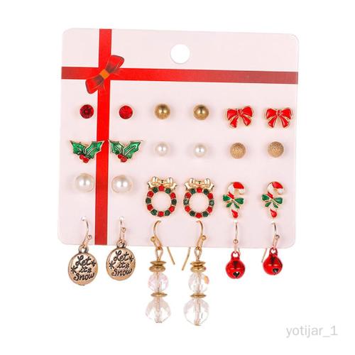 Deer Bells Dangle Angel Christmas Studs Combinaison De Clous D'oreille Pour Noël Girl Friend, Bowknot N¿Ud Papillon