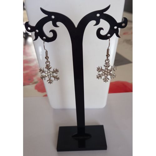 Boucles D'oreilles Flocon De Neige Argente Strass