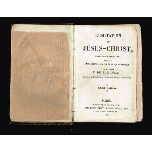L'imitation De Jésus-Christ - F. De Lamennais - 1855 - 508 Pages 12 X 8 Cm
