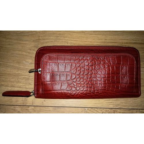 Portefeuille rouge porte monnaie carte cuir croco.