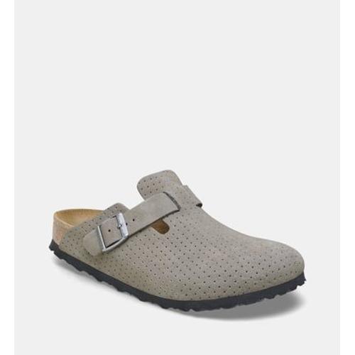 Birkenstock Mules Plates Boston En Cuir Gris