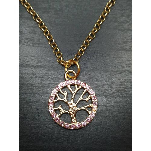 Collier Fantaisie "Arbre De Vie" Doré Rose