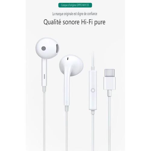 OPPO MH135 casque semi-in-ear confortable à porter HD call smart in-line control noise cancelling upgrade type-c wired earbuds portable headset with microphone for mobile phones tablets