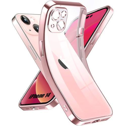 Coque Pour Iphone 14 Silicone Transparent Avec Contour Rose