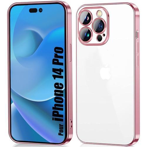 Coque Pour Iphone 14 Pro Protection Silicone Contour Métallique Rose