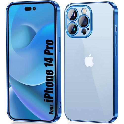 Coque Pour Iphone 14 Pro Silicone Transparent Avec Contour Bleu