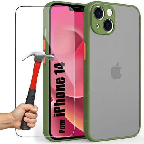 Coque Pour Iphone 14 Ultra Fine Silicone Pc Mat Kaki + 2 Verres Trempés