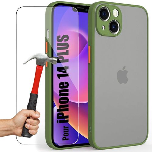 Coque Pour Iphone 14 Plus Silicone Fine Rigide Antichoc Kaki + 2 Verres Trempés