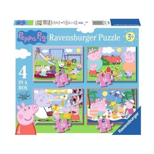 Coffret De 4 Puzzles Enfant Peppa Le Cochon 12 - 16 - 20 - 24 Pieces Au Pique-Nique - A La Mer - Au Parc - Peppa Pig - Enfant Et 1 Carte Offerte