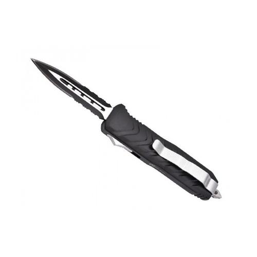 Max Knives Mko18 Couteau Lame Double Tranchant Semi-Dentée À Trou Acier 3cr13 Manche 10,5 Cm Aluminium Noir Noir