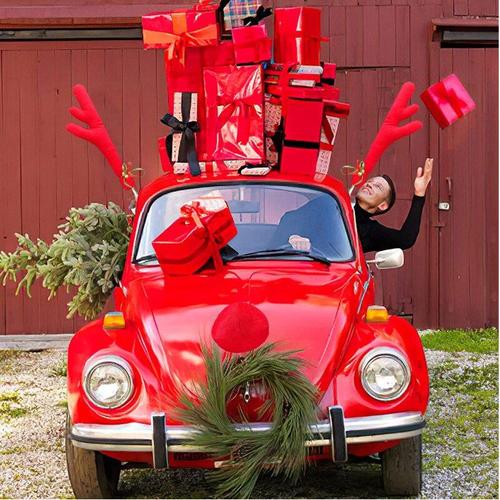 Décoration de voiture en bois de noël, fenêtre, toit, calandre avant,  Rudolf, renne, Jingle Bell, Costume, accessoires automobiles