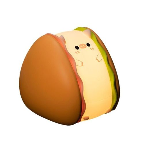 Burger Piggy Silicone Night Light, Night Lights, Led Squishy Novelty Animal Cute Gifts -3 Brightnes