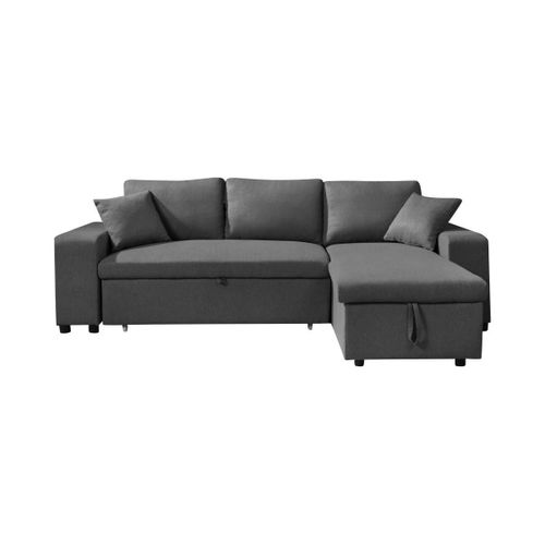 Canapé D'angle Convertible Et Réversible En Tissu Avec Coffre De Rangement Et Poufs Anthracite Selim