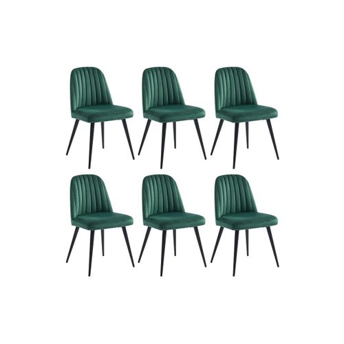 Lot De 6 Chaises Eleana - Velours & Métal Noir - Vert