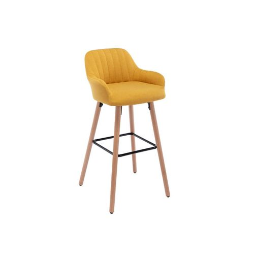 Tabouret De Bar En Tissu Et Pieds Bois De Hêtre - Jaune - Eleana