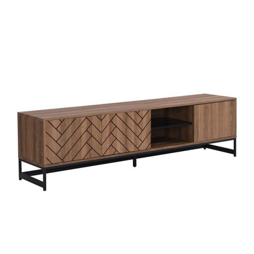 Meuble Tv Avec 3 Portes Et 2 Niches - Mdf - Naturel Et Noir - Caratana