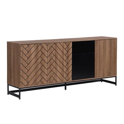 Buffet 3 Portes Et 3 Tiroirs - Mdf - Naturel Et Noir - Caratana