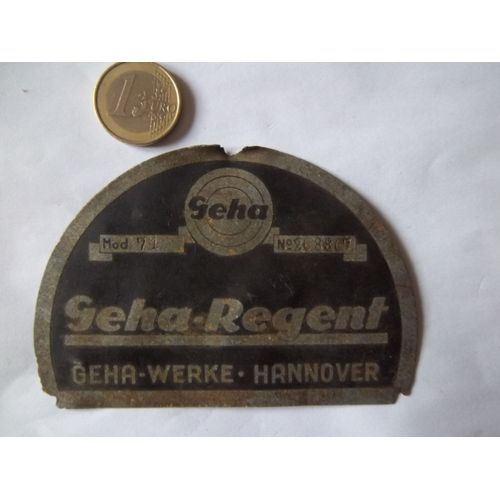 Plaque Constructeur Machine Allemande Ww2 Geha Mod 74 N°268807 Geha-Regent