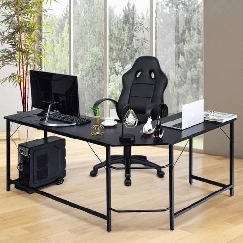 Costway Bureau D'angle Grand L168 X L125 X H74cm-Jusqu'à 3 Ordinateurs Avec Support Cpu Style Industriel, Structure En Métal L Noir