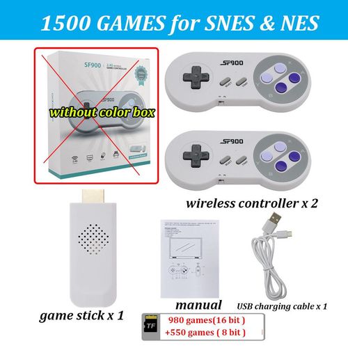 1500 Jeu Pas De Boîte - Console De Jeu Rétro Sans Fil Pour Enfants, Manette De Jeu, Clé De Jeu Sf900, 1500 Jeux Intégrés Pour Super Nintendo Snes, Sortie Hd