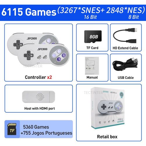 6115 Jeux Br - Console De Jeu Vidéo Pour Super Nintendo Tv Hd, Anciers De Jeu, Manette De Jeu Pour Snes, Manette Sans Fil Anjwireless, 6115 Jeux, Sf900