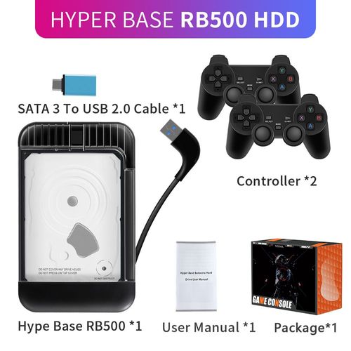 Rb500-706-2 - Disque Dur Externe 500 Go Pour Pc, Jeu Rétro 63000 Intégré, Disque Dur Portable Pour Ps3, Ps2, Ps1, Sega Saturn, N64 Pour Windows