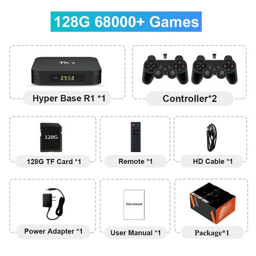 R1-128g-706-2 - Mini Console De Jeu Vidéo Rétro Avec 110000 Jeux Intégrés, 70 Émulateurs, 4k Tv Box, Arcade Box Pour Psp, Ps1, N64, Sega Saturn, Snes, Macloser, Dc