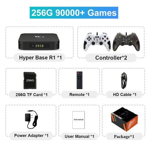 R1-256g-218-1b1w - Mini Console De Jeu Vidéo Rétro Avec 110000 Jeux Intégrés, 70 Émulateurs, 4k Tv Box, Arcade Box Pour Psp, Ps1, N64, Sega Saturn, Snes, Macloser, Dc