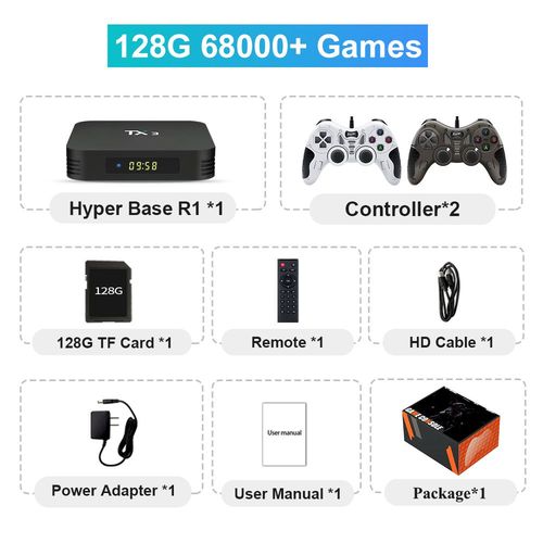 R1-128g-218-1b1w - Mini Console De Jeu Vidéo Rétro Avec 110000 Jeux Intégrés, 70 Émulateurs, 4k Tv Box, Arcade Box Pour Psp, Ps1, N64, Sega Saturn, Snes, Macloser, Dc