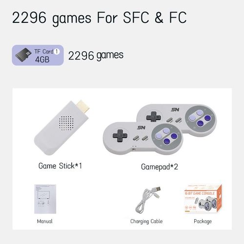 2296 Jeux - Console De Jeu Vidéo Rétro Pour Super Nintendo, Snes, Nes, 16 Bits, Game Stick, 2296 Jeux Pour Sdavid David, Clodrive, Manette Sans Fil
