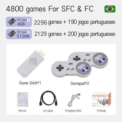 4800 Jeux - Console De Jeu Vidéo Rétro Pour Super Nintendo, Snes, Nes, 16 Bits, Game Stick, 2296 Jeux Pour Sdavid David, Clodrive, Manette Sans Fil