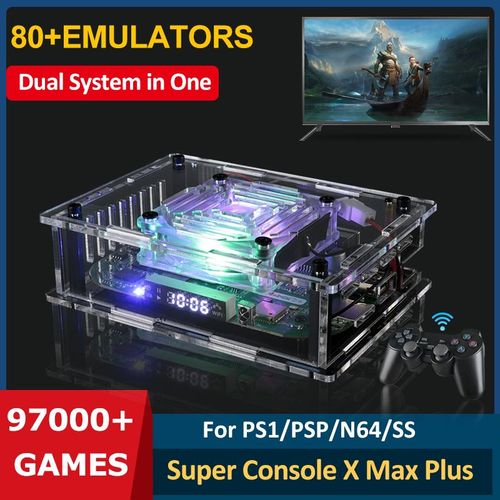 T-W 64 Sans Fil - Console De Jeu Vidéo Super X Max Plus, 97000 Jeux Classiques Intégrés Pour Psp, N64, Sega Saturn, Lecteur De Jeu, 8k Hd, Wifi Tv Box