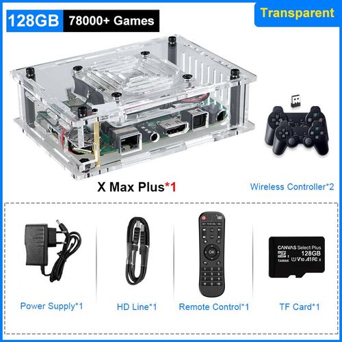 T-W 128 Sans Fil - Console De Jeu Vidéo Super X Max Plus, 97000 Jeux Classiques Intégrés Pour Psp, N64, Sega Saturn, Lecteur De Jeu, 8k Hd, Wifi Tv Box