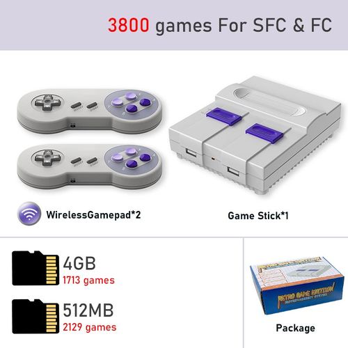2p Wireless 3800 - Console De Jeux Vidéo Tv Filaire/Sans Fil, 16 Bits, 4000 +, Everdrive, Pour Famille, Jeu Rétro Super Nes Sfc Fc, Cadeaux De Noël