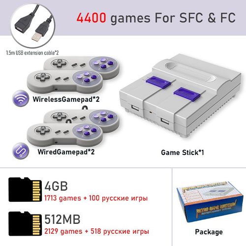 Jeu 4p Ru 4400 - Console De Jeux Vidéo Tv Filaire/Sans Fil, 16 Bits, 4000 +, Everdrive, Pour Famille, Jeu Rétro Super Nes Sfc Fc, Cadeaux De Noël