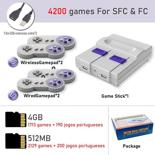 Jeu 4p Br 4200 - Console De Jeux Vidéo Tv Filaire/Sans Fil, 16 Bits, 4000 +, Everdrive, Pour Famille, Jeu Rétro Super Nes Sfc Fc, Cadeaux De Noël