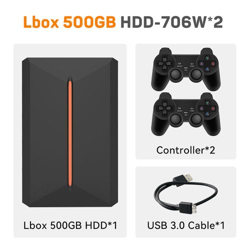 Lbox500g-706w-2 - Disque Dur De Jeu Portable,Hdd Avec Plus De 3700 Jeux Pc Et 3d, Ps4, Ps3, Ps2, Wii, Wiiu, Switch, Console De Jeu Pour Pc