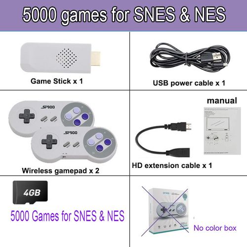 5000 Jeux Sans Boîte - Mini Game Stick Sans Fil Pour Super Nintendo Snes, 5000 Jeux Intégrés, Console De Jeu Vidéo Rétro, Manette De Jeu, Anj2.4 G, Sf900