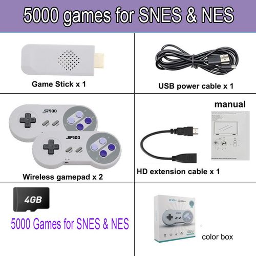 5000 Jeux Avec Boîte - Mini Game Stick Sans Fil Pour Super Nintendo Snes, 5000 Jeux Intégrés, Console De Jeu Vidéo Rétro, Manette De Jeu, Anj2.4 G, Sf900