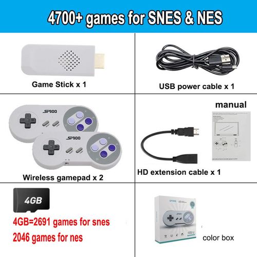 4700 Jeux Avec Boîte - Mini Game Stick Sans Fil Pour Super Nintendo Snes, 5000 Jeux Intégrés, Console De Jeu Vidéo Rétro, Manette De Jeu, Anj2.4 G, Sf900