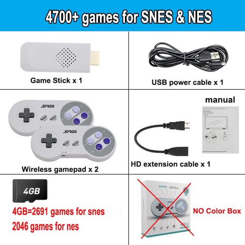 4700 Jeux Sans Boîte - Mini Game Stick Sans Fil Pour Super Nintendo Snes, 5000 Jeux Intégrés, Console De Jeu Vidéo Rétro, Manette De Jeu, Anj2.4 G, Sf900