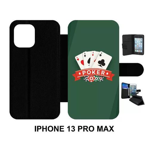 Etui À Rabat Iphone 13 Pro Max - Poker Casino - Simili-Cuir - Noir