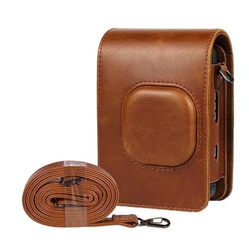 Marron - Étui en cuir PU pour appareil photo instantané, sacoche compacte avec bandoulière Compatible avec Fujifilm Fuji Instax mini LiPlay